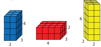 Three cubeoid diagrams, the first measuring 2 x 3 x 4, the second measuring 4 x 3 x 2 and the third measuring 2 x 2 x 6. 