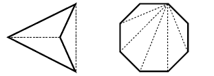 A side and top view of a 3D polygon. 