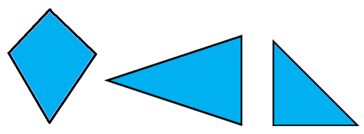 Three shapes: kite, right-angle triangle, and isosceles triangle.
