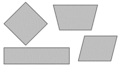 Four types of a four-sided shapes, including a trapezoid, a diamond, a rectangle and parallelogram.