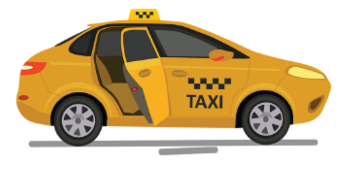 A yellow taxi cab with its right rear door open.