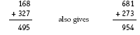 Rearranged long addition equation '168 + 327 = 495 also gives 681 + 273 + 954'. 