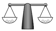 A scale in balance with three marbles in each side.