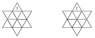 Two trapezia shapes made from triangles. Each labelled 1 and 2. 