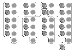 An illustration of four sets of recipe E of 5 passionfruits and 6 oranges can fit into recipe F containing 7 passionfruit and 8 oranges 3 times with 1 passionfruit left over.