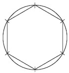 A hexagon with lines coming out of each point with a circle around it.