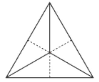 A triangle divided into sections to showing fold and cut lines.