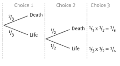 Graph of probability of survival 1/6.