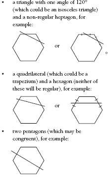 5 hexagons with cuts forming different angles and shapes.