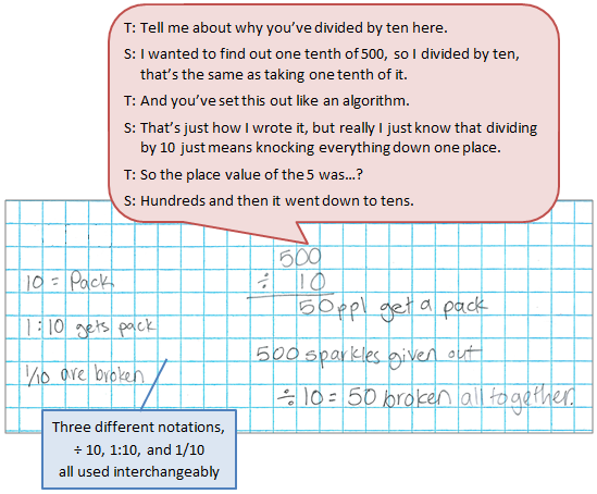 Written student note calculating how many sparkles in total are given out using multiplication.