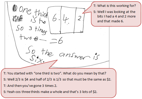 Student working backwards using number knowledge.