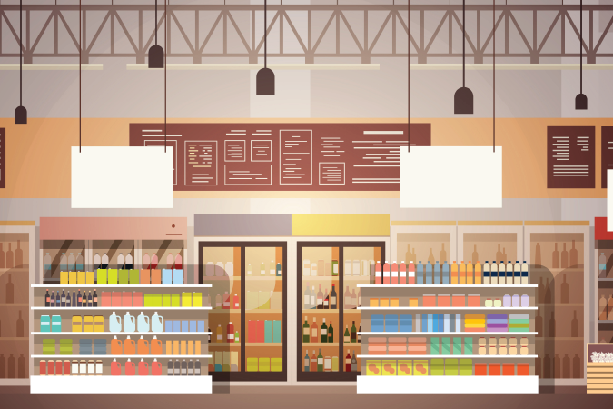 An illustration of a supermarket.