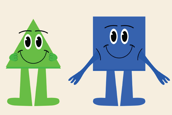 Shapes in the form of characters.