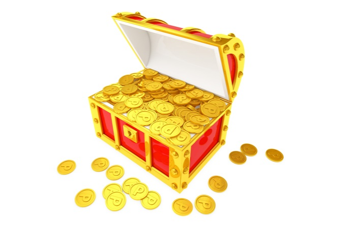 A clipart of a chest of gold coins.