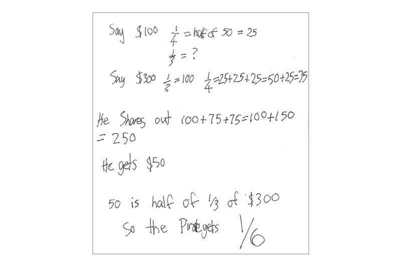 A student's calculations of the pirate's share.