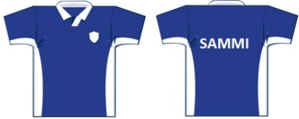 Both front and back views of a blue and white sports shirt.