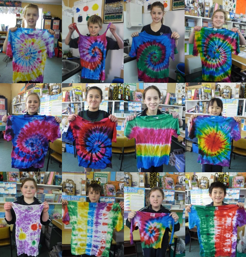 Students’ competed tie dye T-shirts.