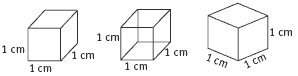 3 cubes, all measuring 1 x 1 x 1 centimetre. 