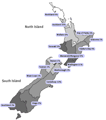 A map of New Zealand.