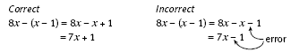 A correct and incorrect example of algebra equations. 