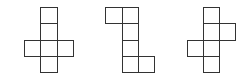 Three different examples of net cubes made using 6 squares each.