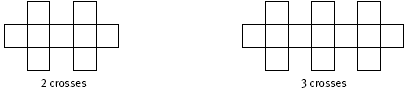 Cubes in the forms of crosses. 2 crosses made from 9 cubes and 3 crosses made from 13 cubes.