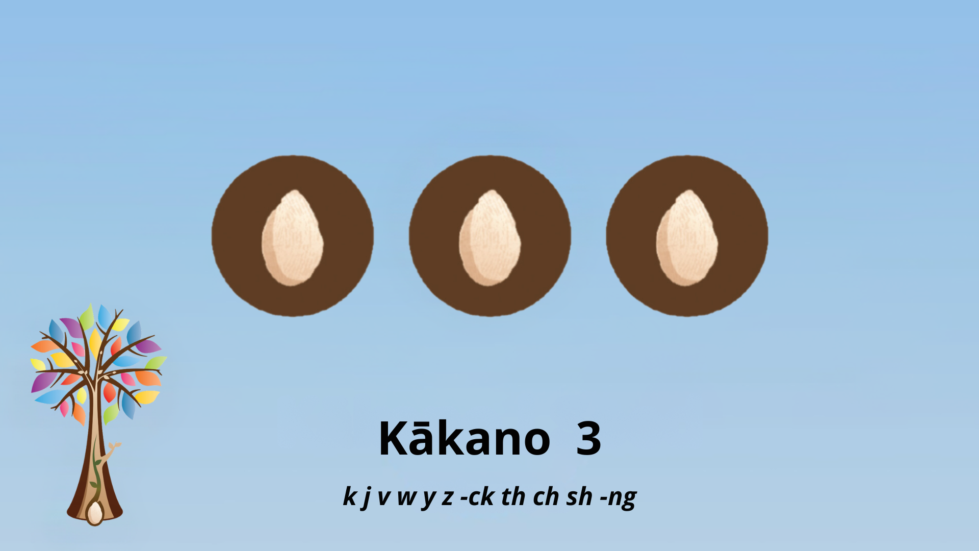 Central image of seed inside brown circle with Ready to Read Phonics Plus tree to the left. Central Text saying Kākano | Seed and subheading saying Kākano 3