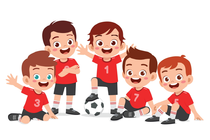 A soccer team in cartoon style.