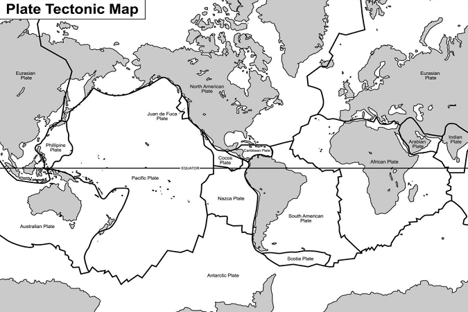 A map of the earth shows the tectonic plates.