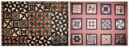 Two photos of geometric-patterned fabrics.