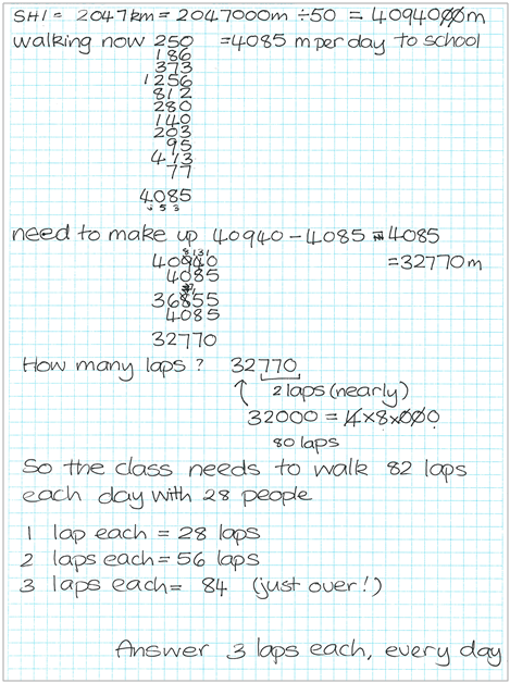 A student uses appropriate calculations to solve a measurement problem involving proportional reasoning.