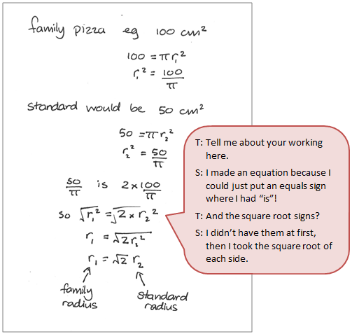 A handwritten set of instructions and a text box depicting the conversation between a student and a teacher.