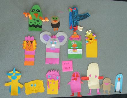 Students’ collage of their ideas for sock puppets.