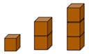 3 groups of brown blocks stacked. 1, 2, and 3 stacked blocks. 