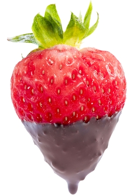 A strawberry half dipped in chocolate.