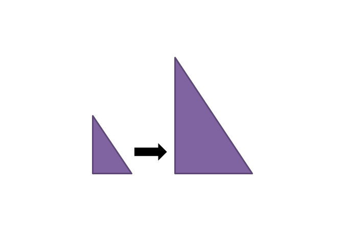 A right-angle triangle with an arrow pointing to a larger right-angle triangle next to it.