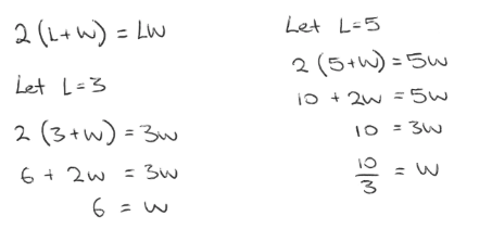 Perimeter = area rectangles