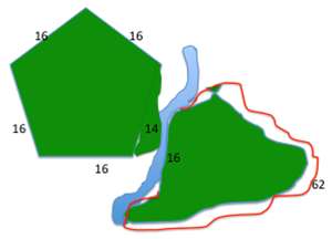 Map of 2 islands separated by a river/canal. 