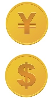 2 gold coins one showing the dollar sign that represents the New Zealand dollar and the other showing a Y symbol that represents the Chinese Yuan.