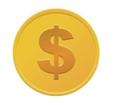 A gold coin with the dollar sign on it.