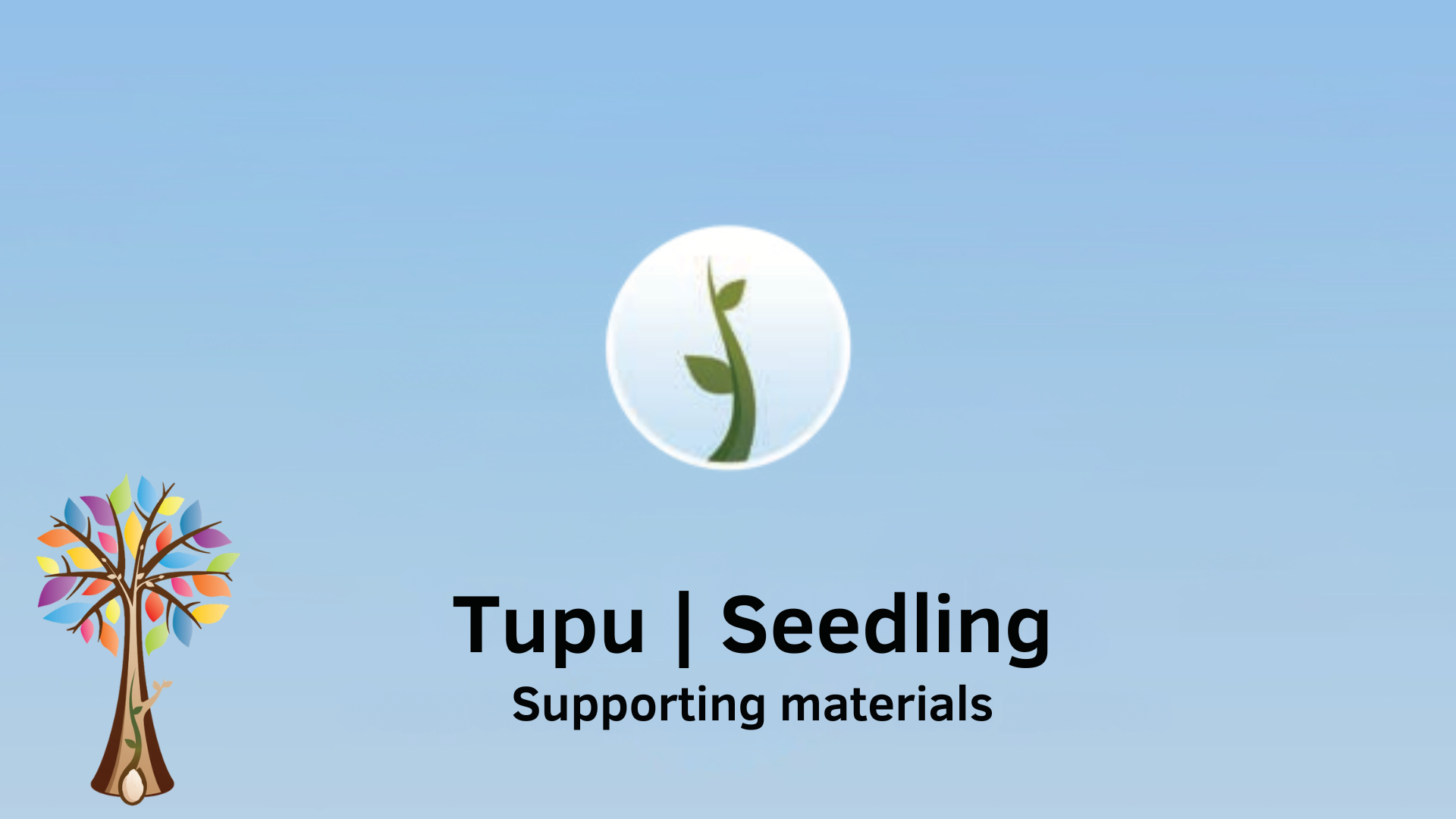 Central image of seedling inside blue circle with Ready to Read Phonics Plus tree to the left. Central Text saying Tupu | Seedling and subtext saying supporting materials.