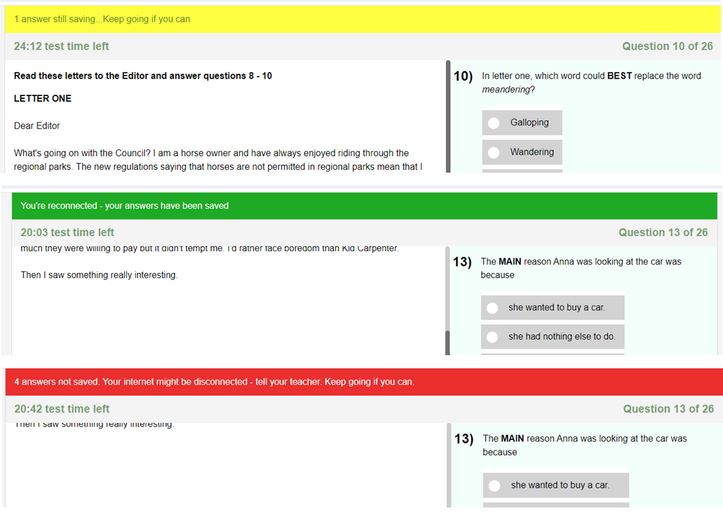 Three screenshots of e-asTTle tests