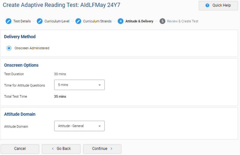 A screenshot of e-asTTle showing Attitude & Delivery for Adaptive tests.