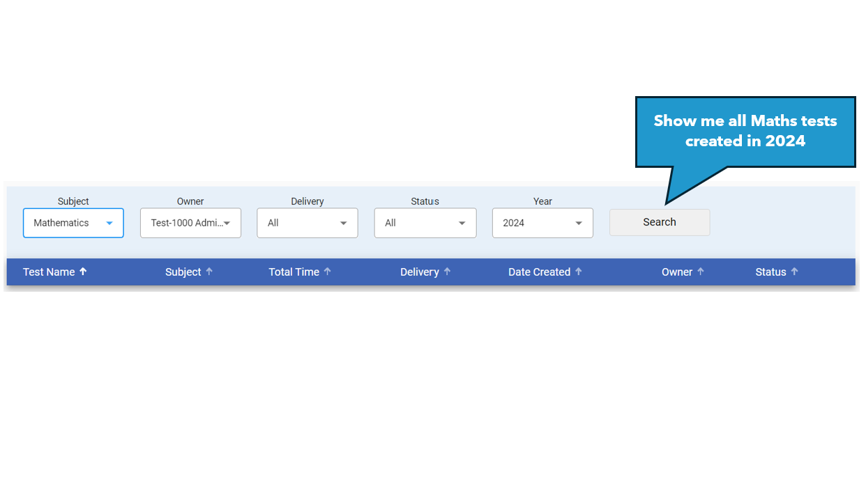 Screen shot of the drop-down boxes available to filter for information required.