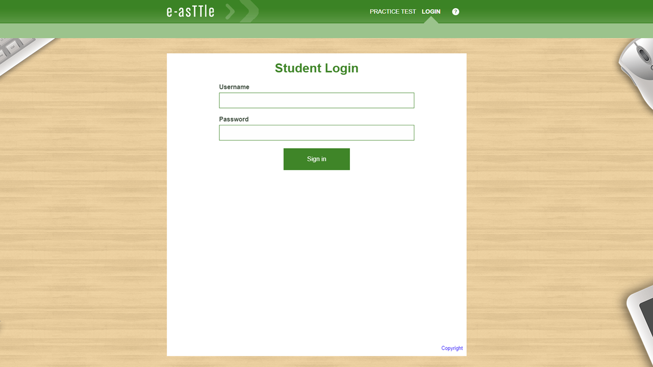 A screenshot of the student login screen.