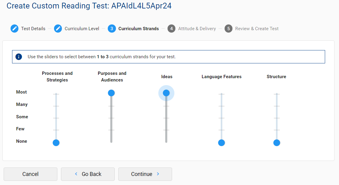 A screenshot of e-asTTle showing Curriculum Strands.