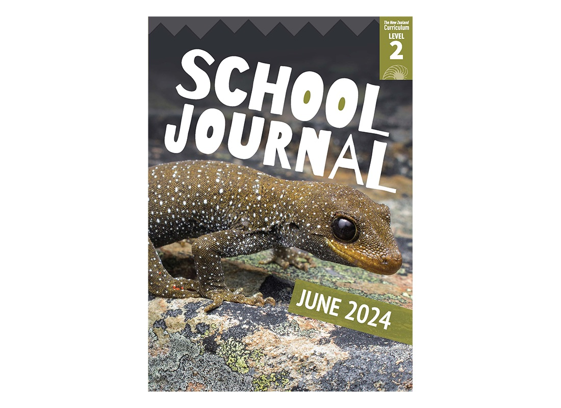 Book cover for School Journal Level 2 June 2024 showing a reptile on the front.