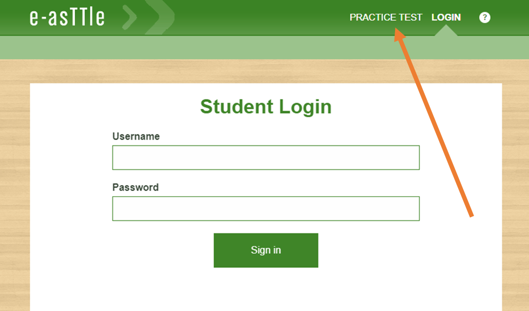 A screenshot of the e-asTTle student login in screen.