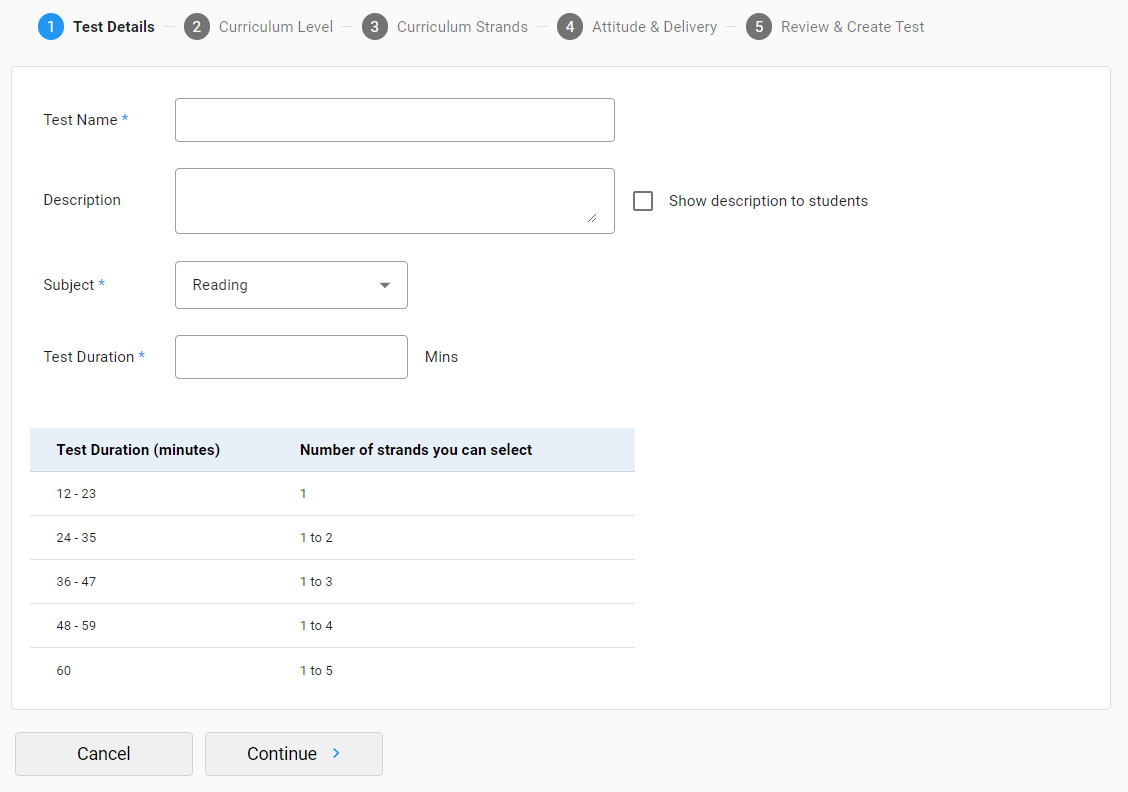 A screenshot of e-asTTle showing Test Details.