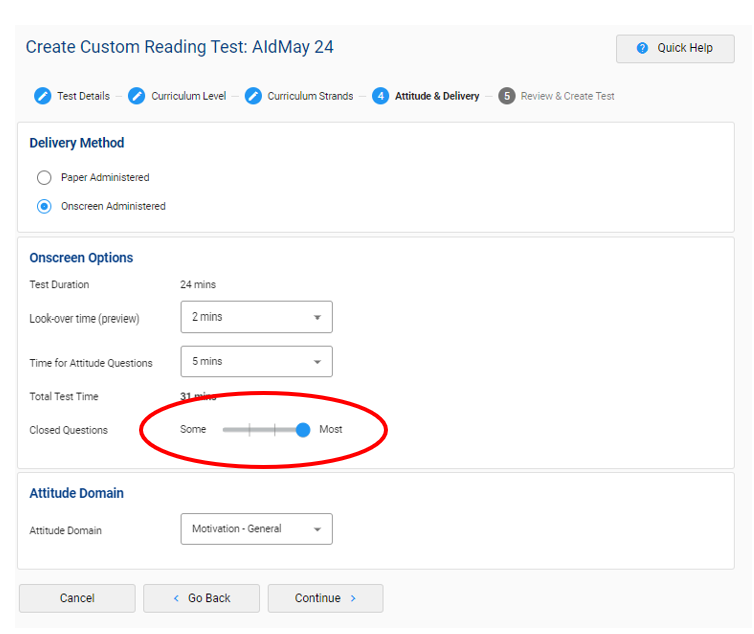 A screenshot of e-asTTle showing Attitude & Delivery.